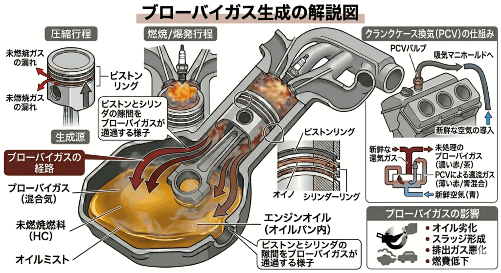 エンジンオイルのスラッジやデポジットが生成されるメカニズム